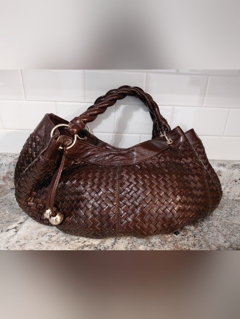 Loeffler Randall For Target Faux Leather Dark Brown Woven Hobo Bag Purse